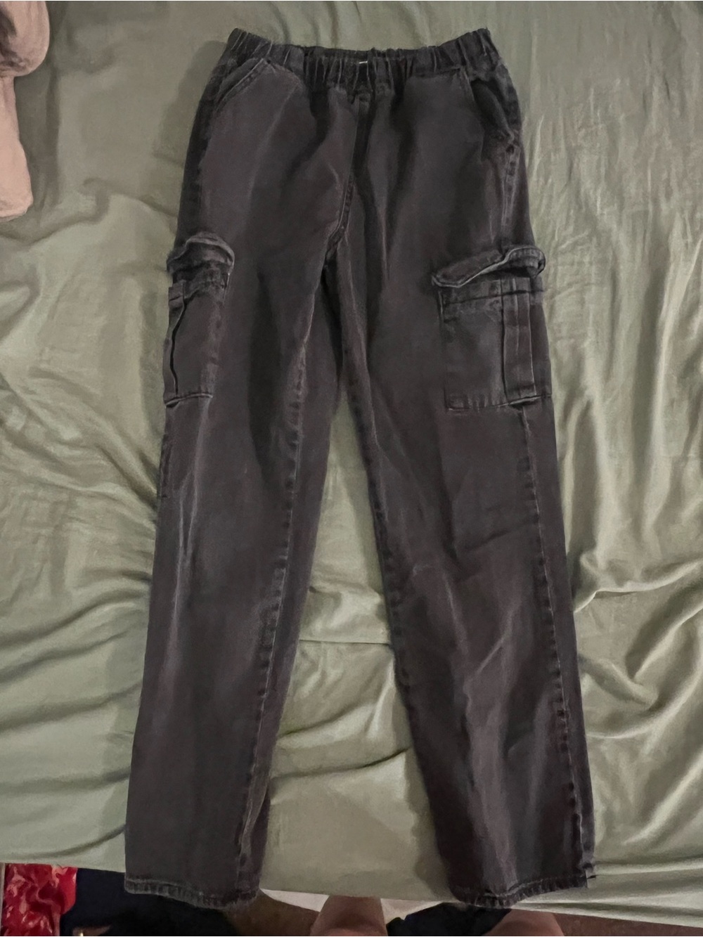 SO Washed Black Cargo Ankle Pants with Pockets
